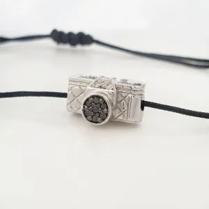 Camera Bracelet With Black and White Diamonds