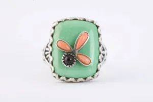 Carolyn Pollack Green Stone Dragonfly Cocktail Ring Size 8 (14.77g.)