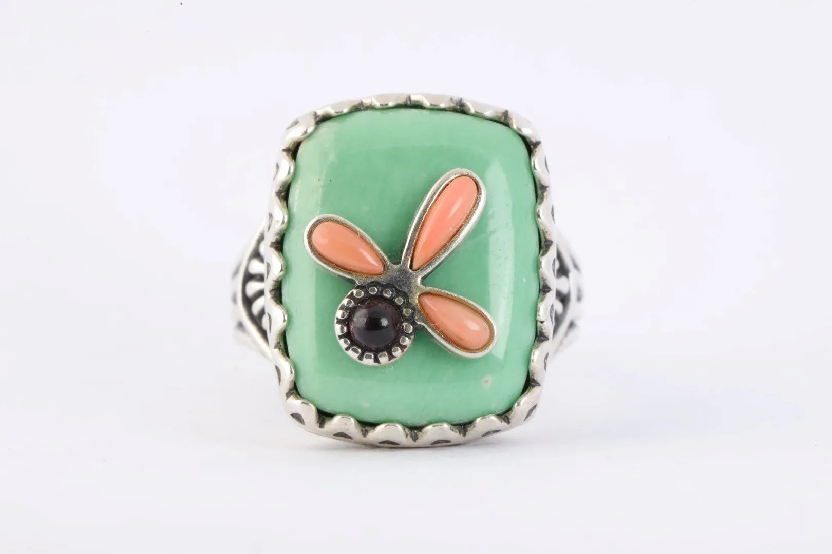 Carolyn Pollack Green Stone Dragonfly Cocktail Ring Size 8 (14.77g.)