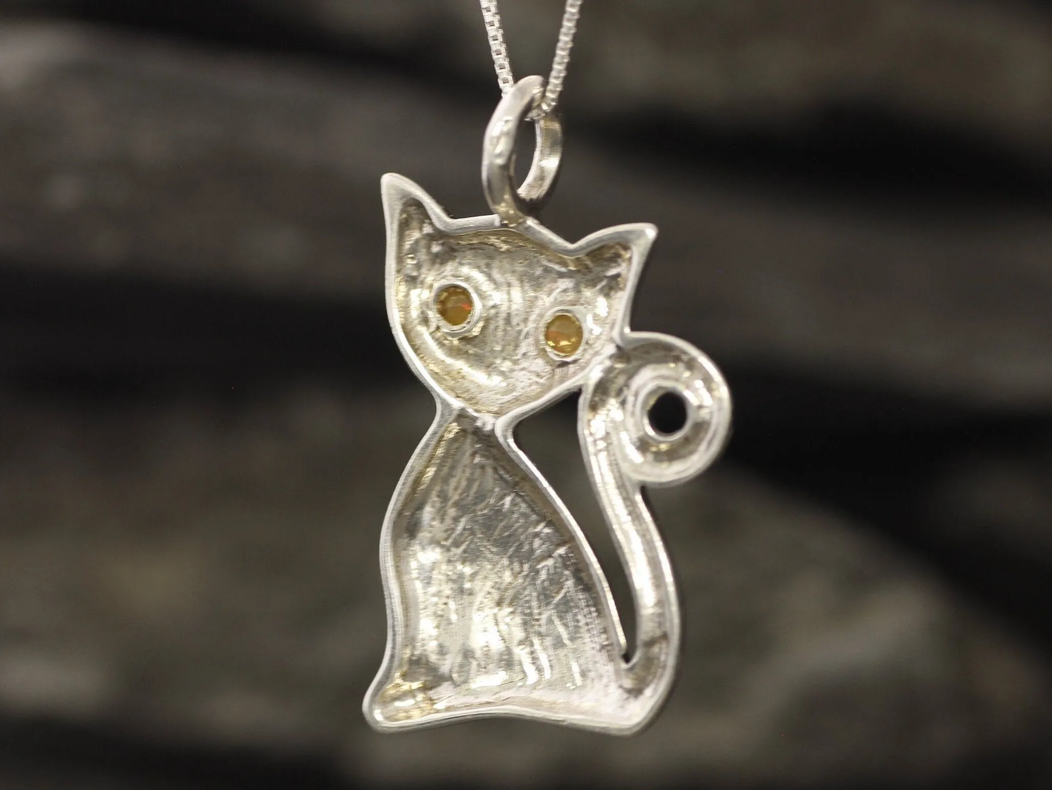 Cat Opal Pendant - Real Opal Necklace - Silver Cat Necklace