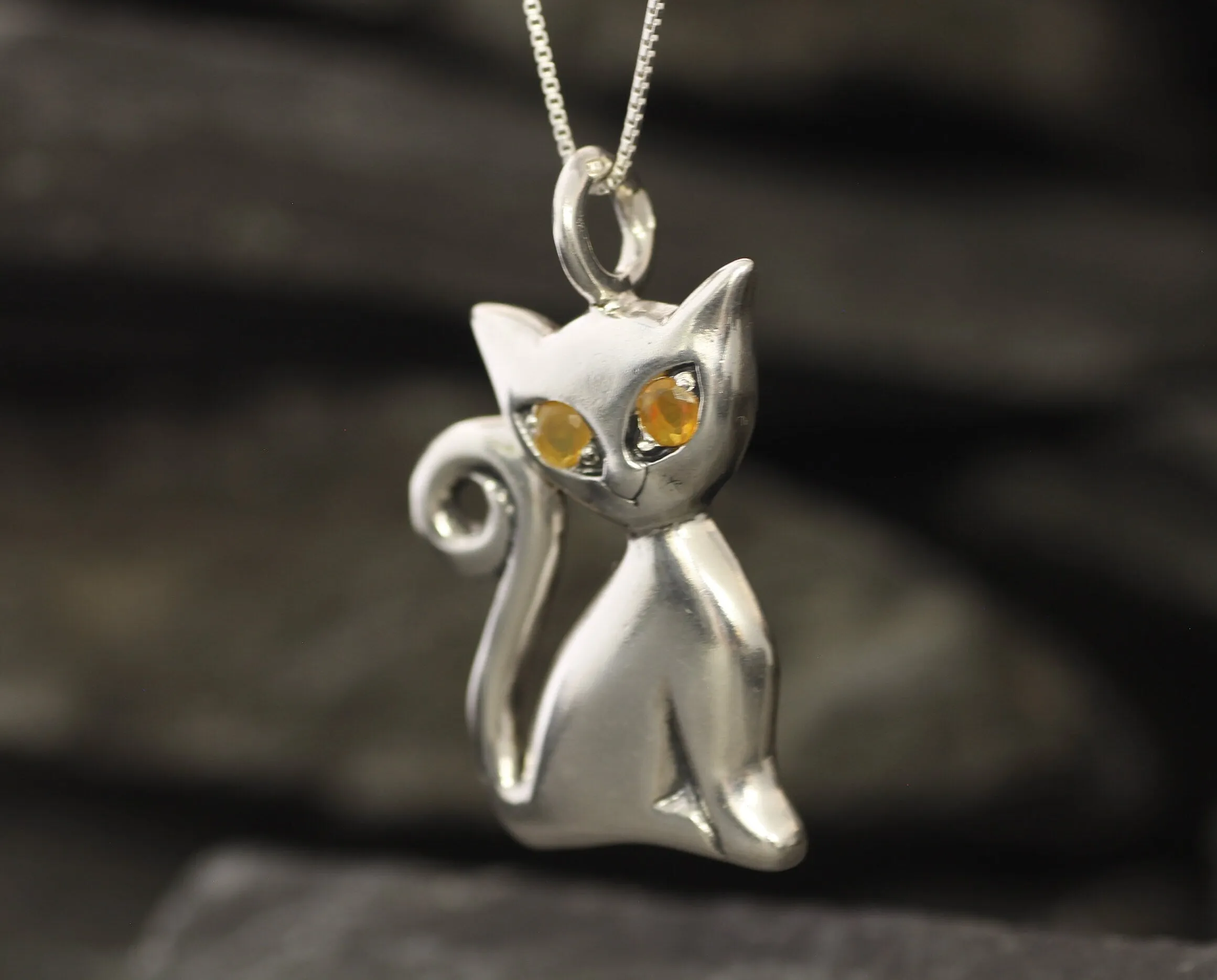 Cat Opal Pendant - Real Opal Necklace - Silver Cat Necklace