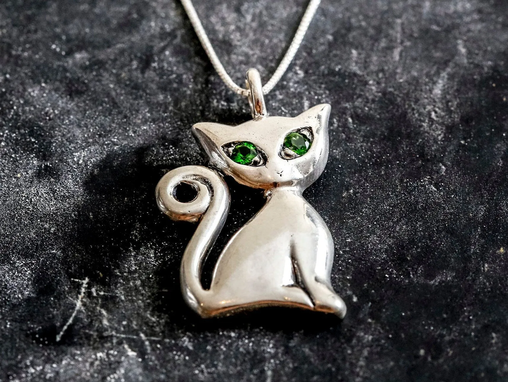 Cat Pendant - Chrome Diopside Necklace - Cat Lover Necklace