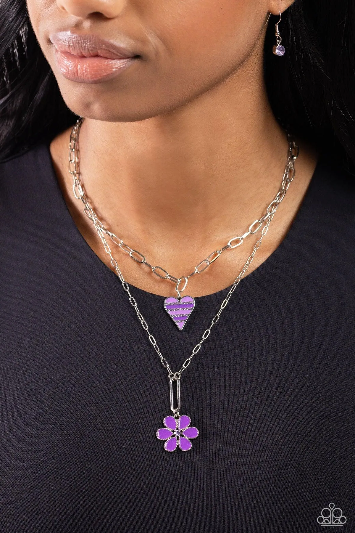 Childhood Charms Purple Heart & Flower Necklace - Paparazzi Accessories