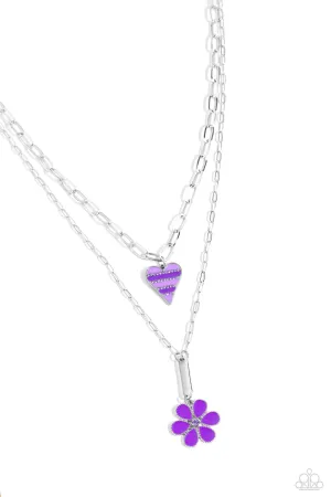 Childhood Charms Purple Heart & Flower Necklace - Paparazzi Accessories