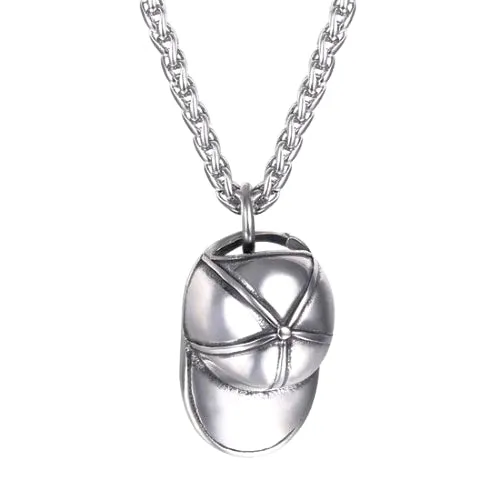 Classy Men Silver Baseball Cap Pendant Necklace