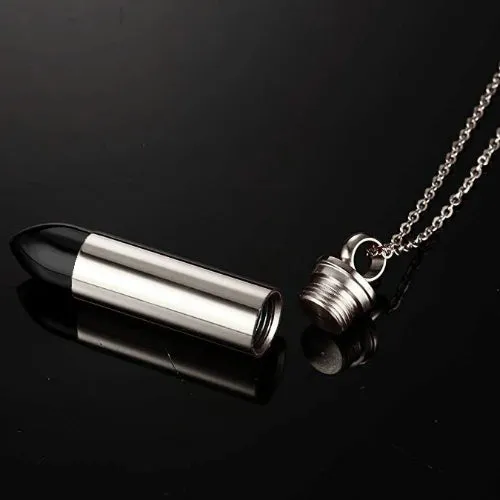 Classy Men Silver Black Pistol Bullet Pendant Necklace