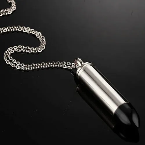 Classy Men Silver Black Pistol Bullet Pendant Necklace