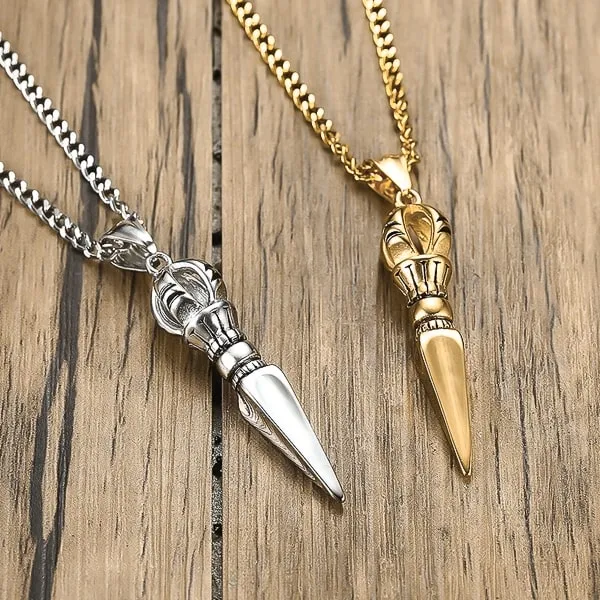 Classy Men Silver Dagger Pendant Necklace