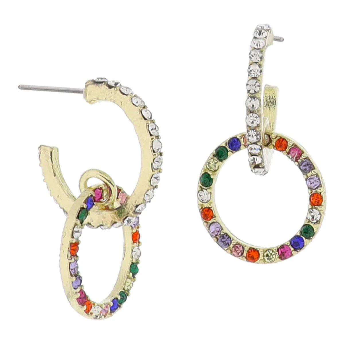 Clear Crystal Hoop with Rainbow Crystal Circle Earrings