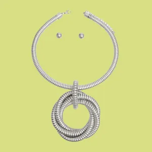 Contemporary Twisted Loop Silver Necklace Set - Fashion-Forward Statement Jewelry for Every Occasion