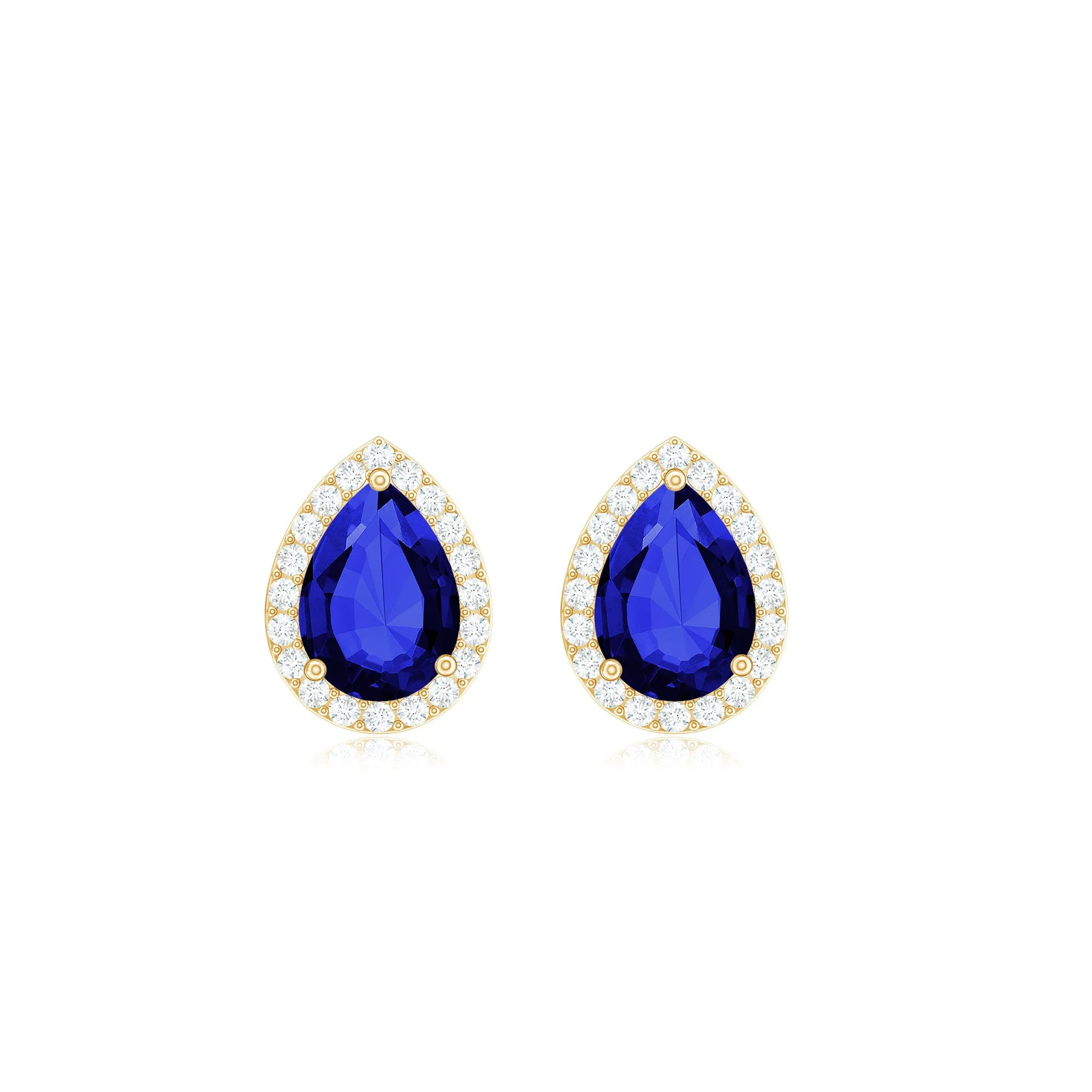 Created Blue Sapphire Teardrop Halo Stud Earrings with Diamond