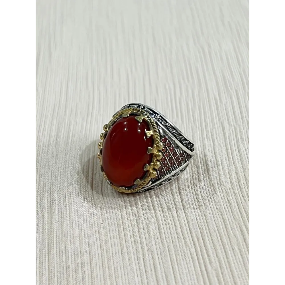 Crimson Sterling Silver Mens Islamic Ottoman Ring