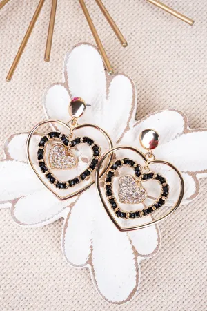 Crystal Avenue Black and Goldtone Desiree Heart Earrings