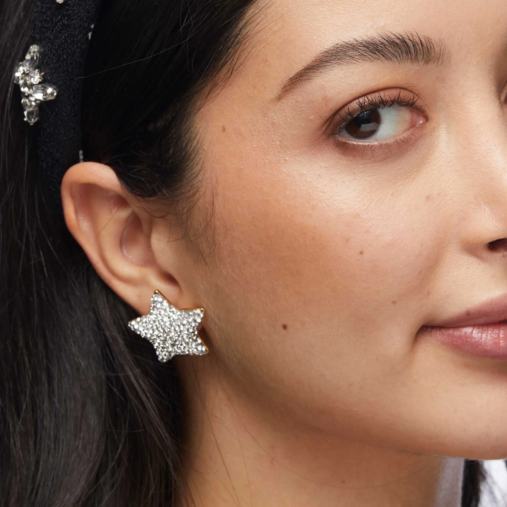 CRYSTAL PAVE STAR BUTTON EARRINGS