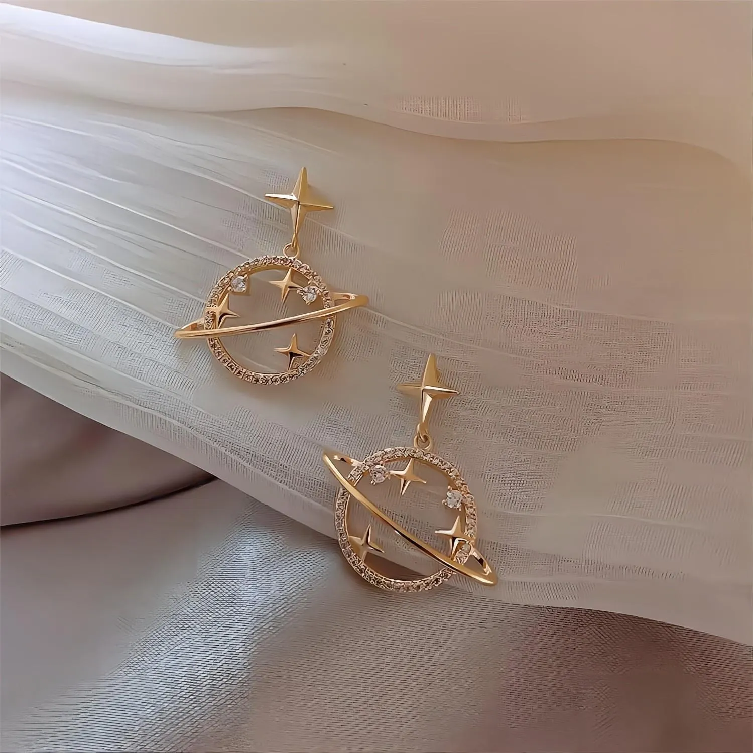 Crystal Saturn Gold Earrings