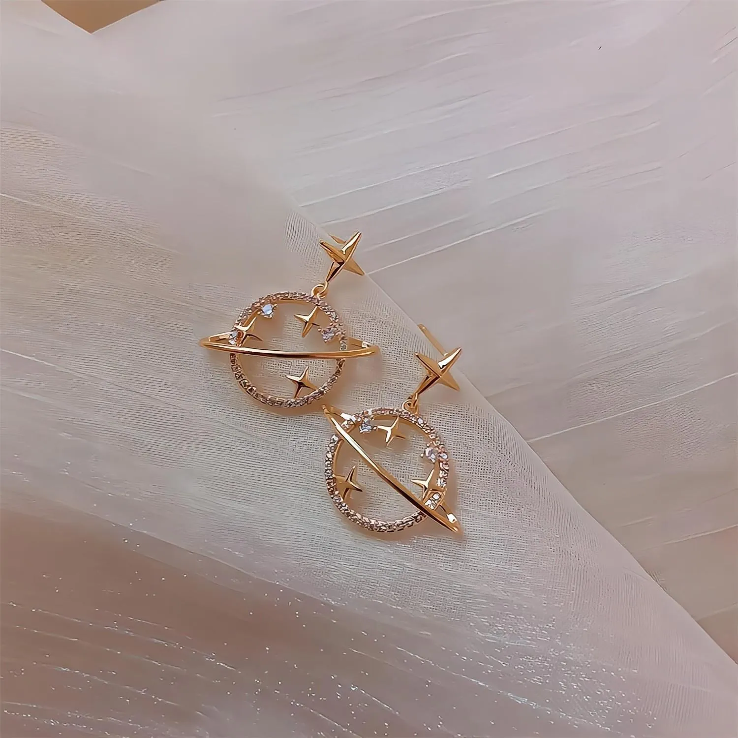 Crystal Saturn Gold Earrings