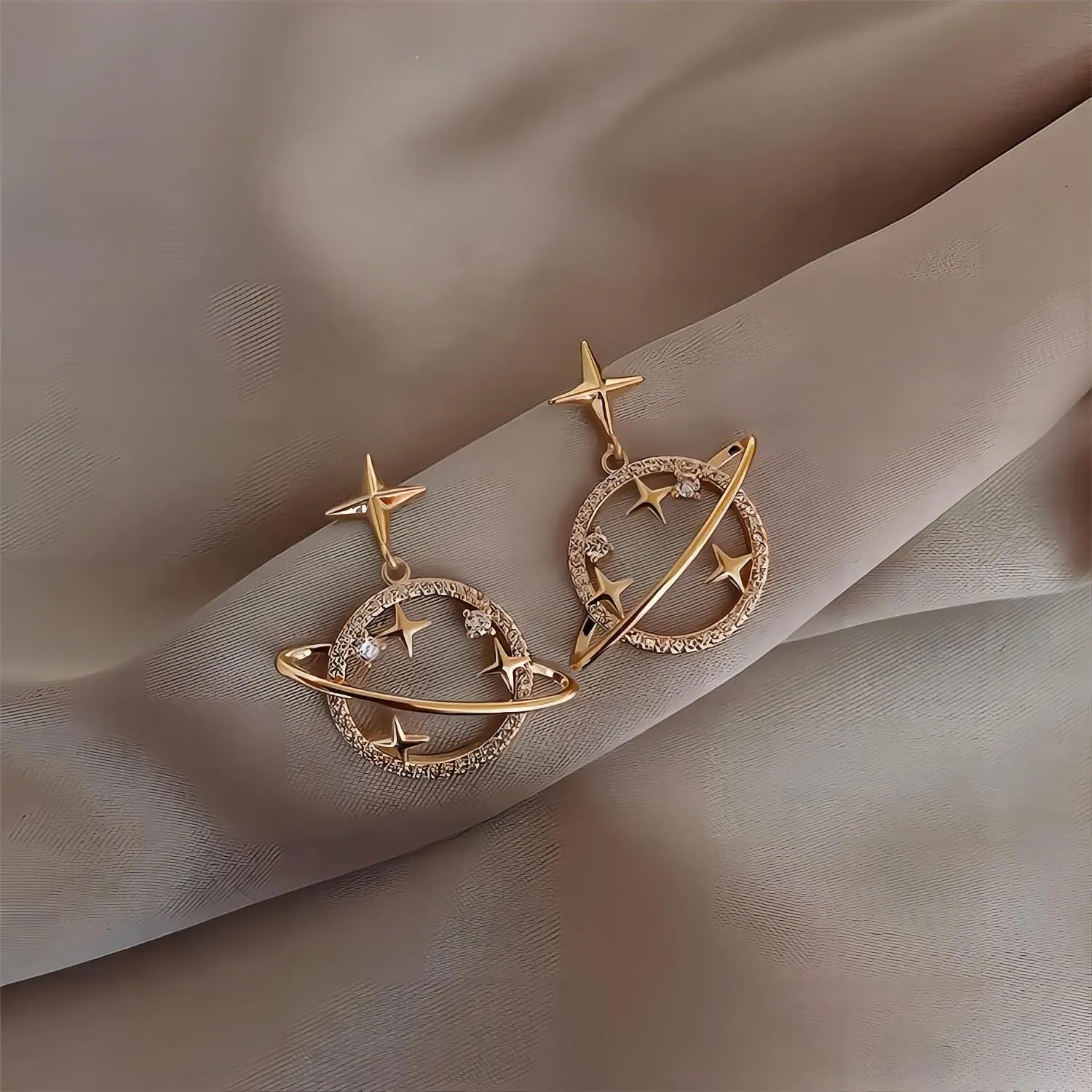 Crystal Saturn Gold Earrings