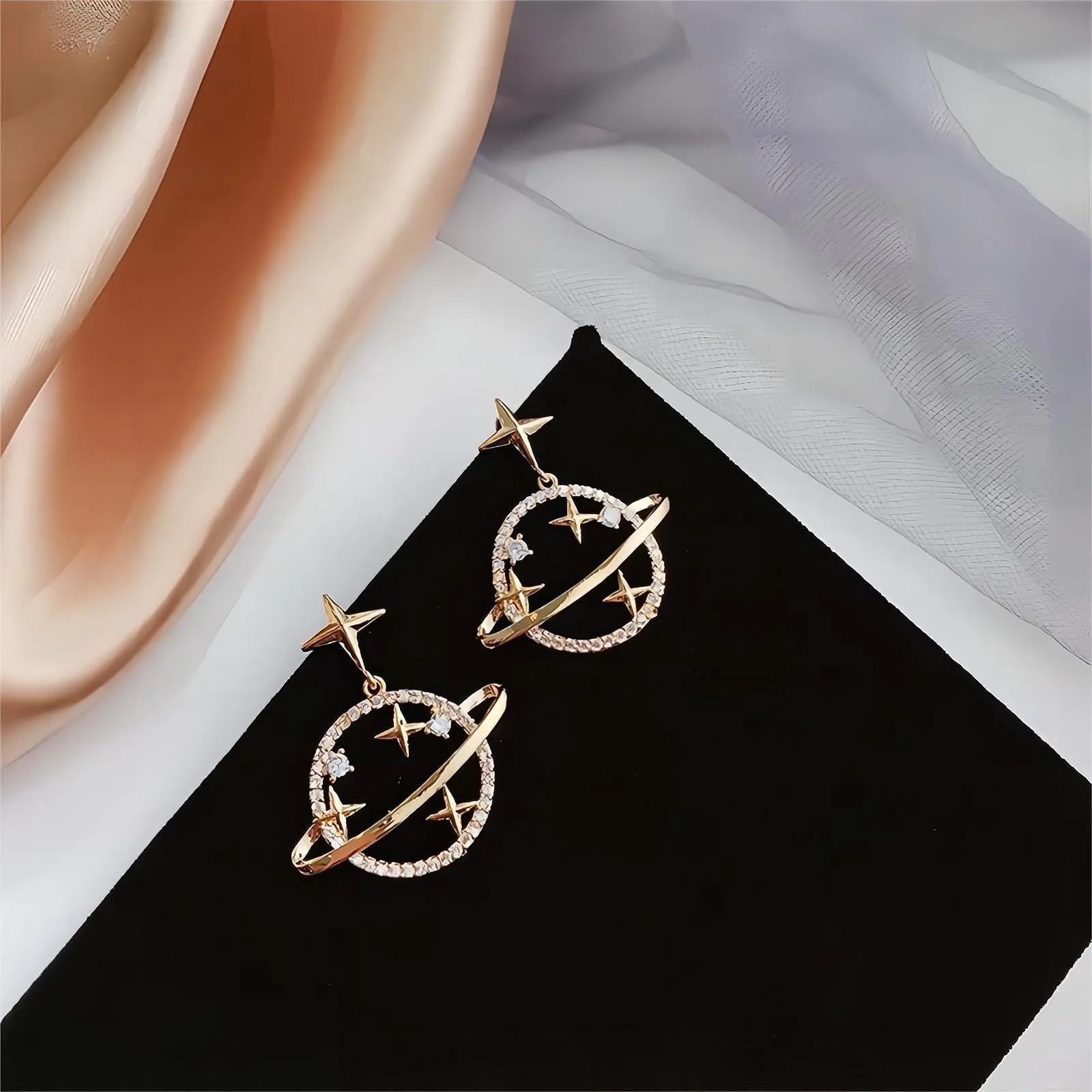 Crystal Saturn Gold Earrings