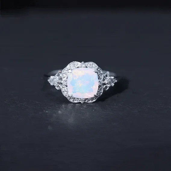 Cushion Cut Ethiopian Opal Cocktail Engagement Ring with Diamond Accent