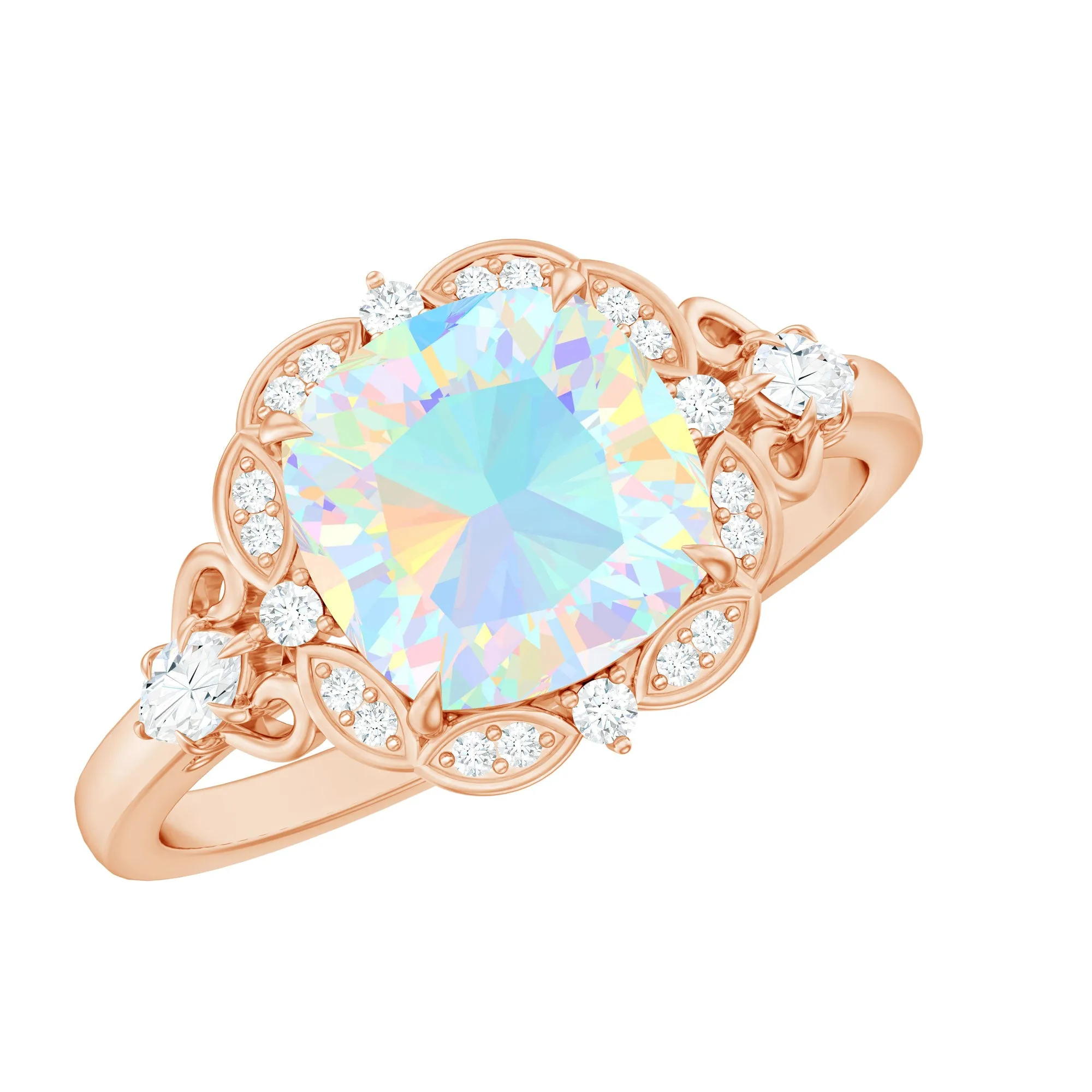 Cushion Cut Ethiopian Opal Cocktail Engagement Ring with Diamond Accent