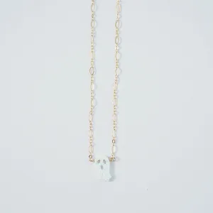 Dainty Opal Ghost Necklace - Choose Your Metal; Halloween Necklace