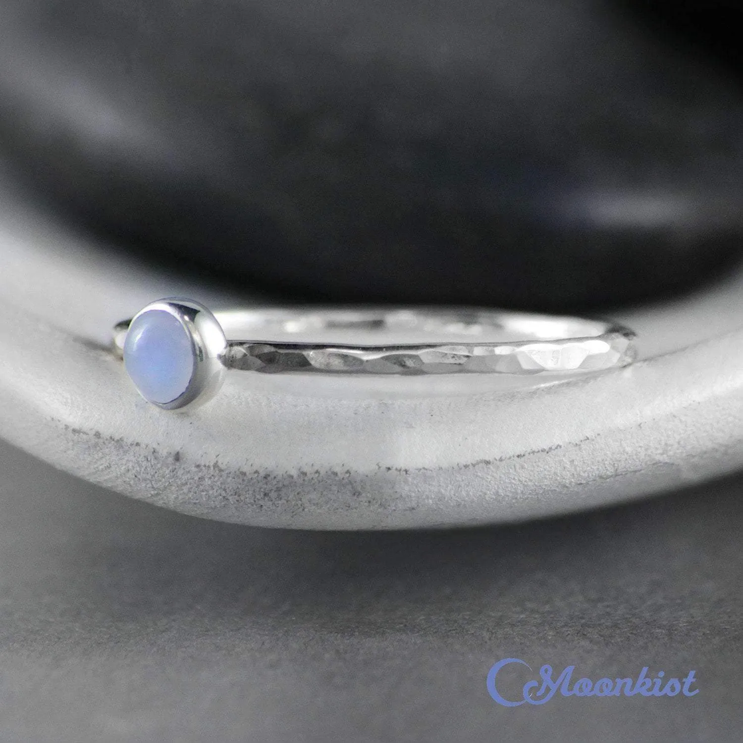 Dainty Silver Blue Chalcedony Pinky Ring | Moonkist Designs