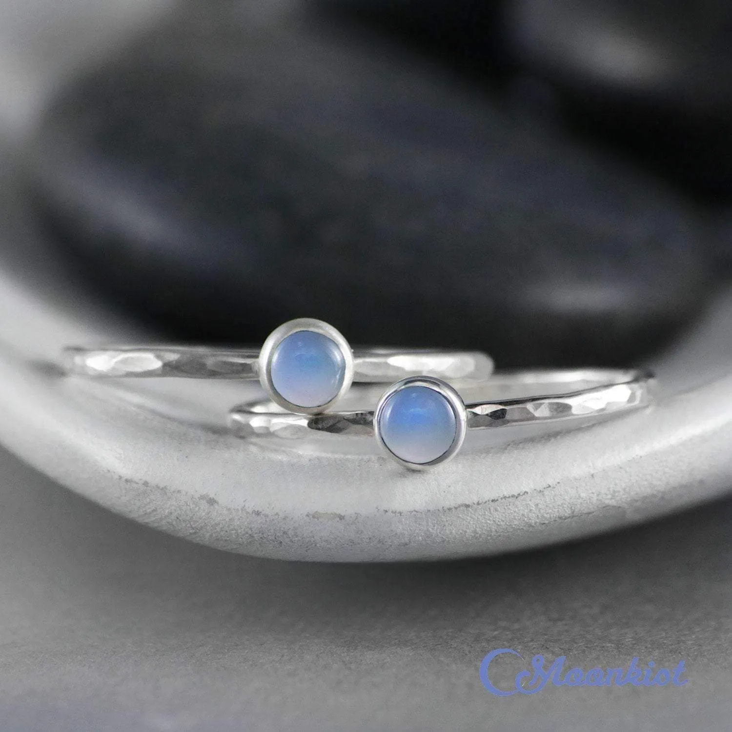 Dainty Silver Blue Chalcedony Pinky Ring | Moonkist Designs