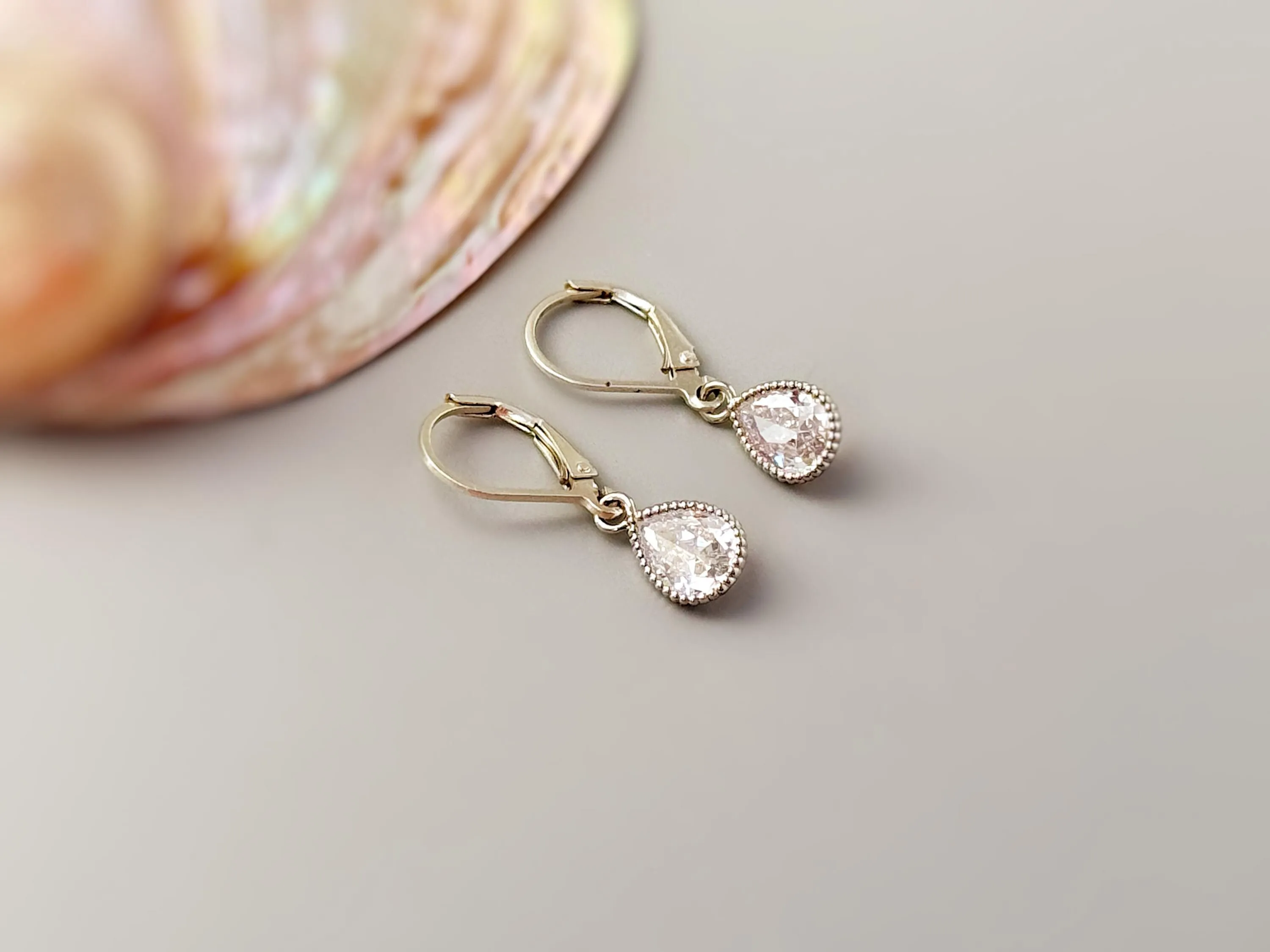 Dainty Tear Drop Crystal Earrings dangle 14k gold