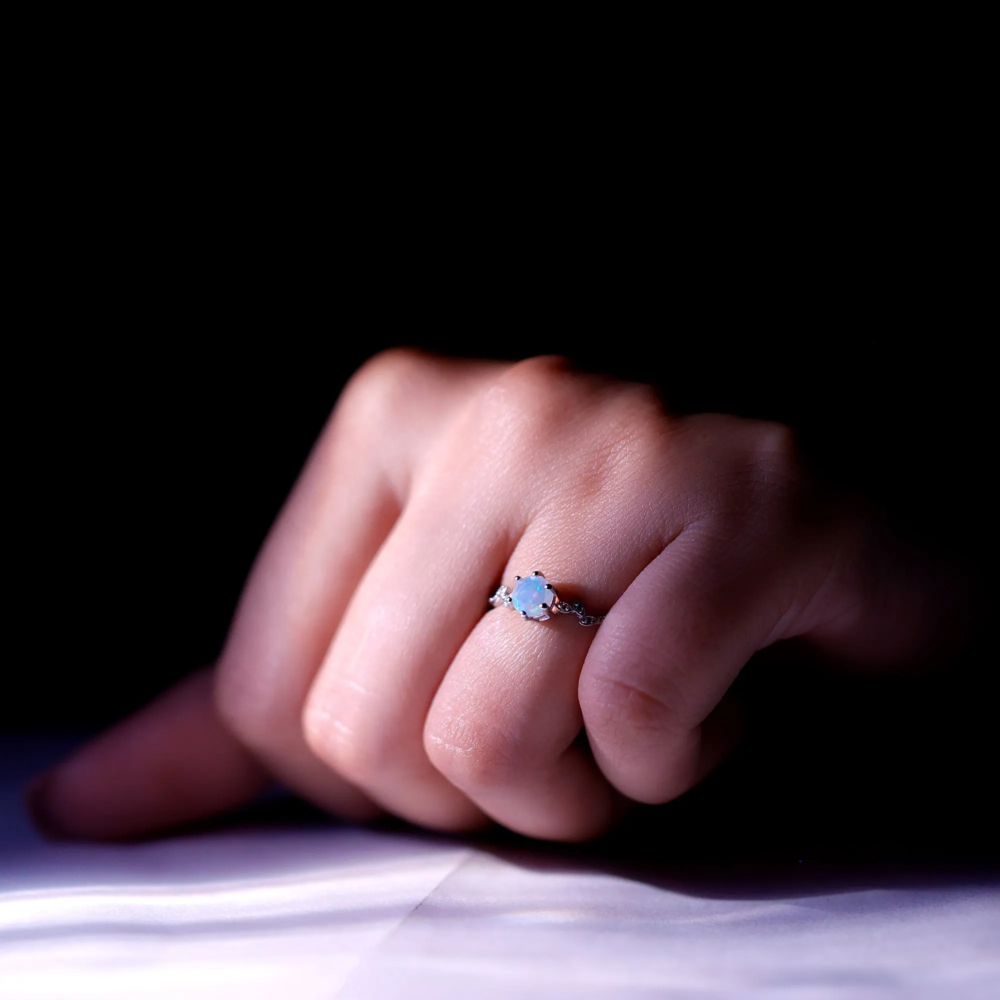 Designer Ethiopian Opal and Diamond Leaf Promise Ring