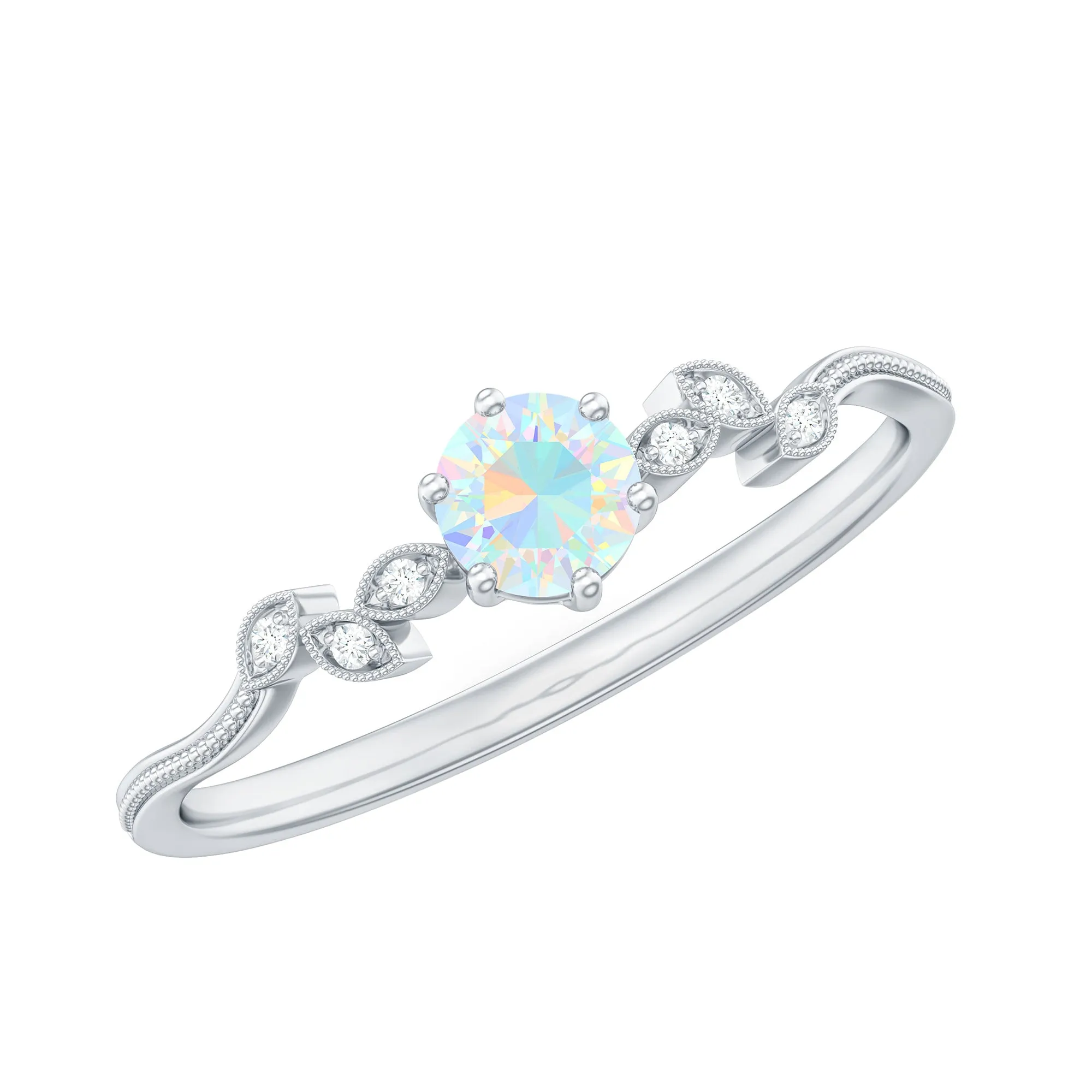 Designer Ethiopian Opal and Diamond Leaf Promise Ring