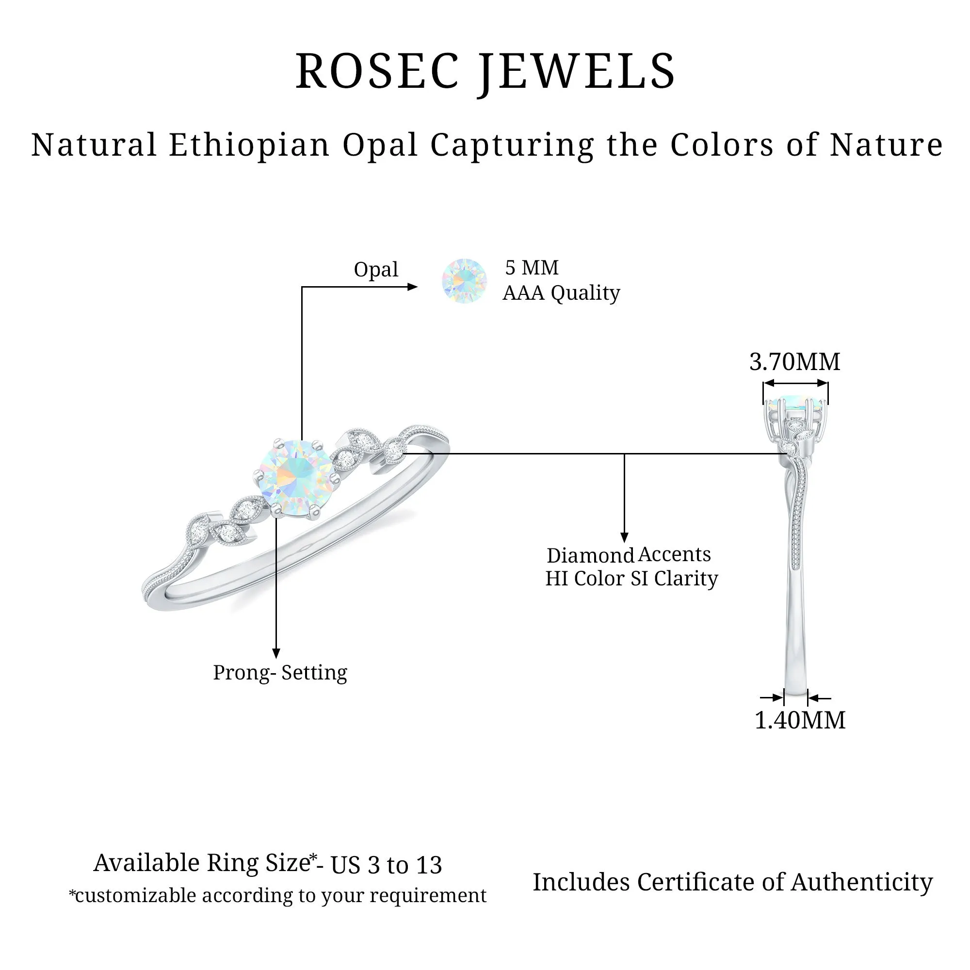 Designer Ethiopian Opal and Diamond Leaf Promise Ring