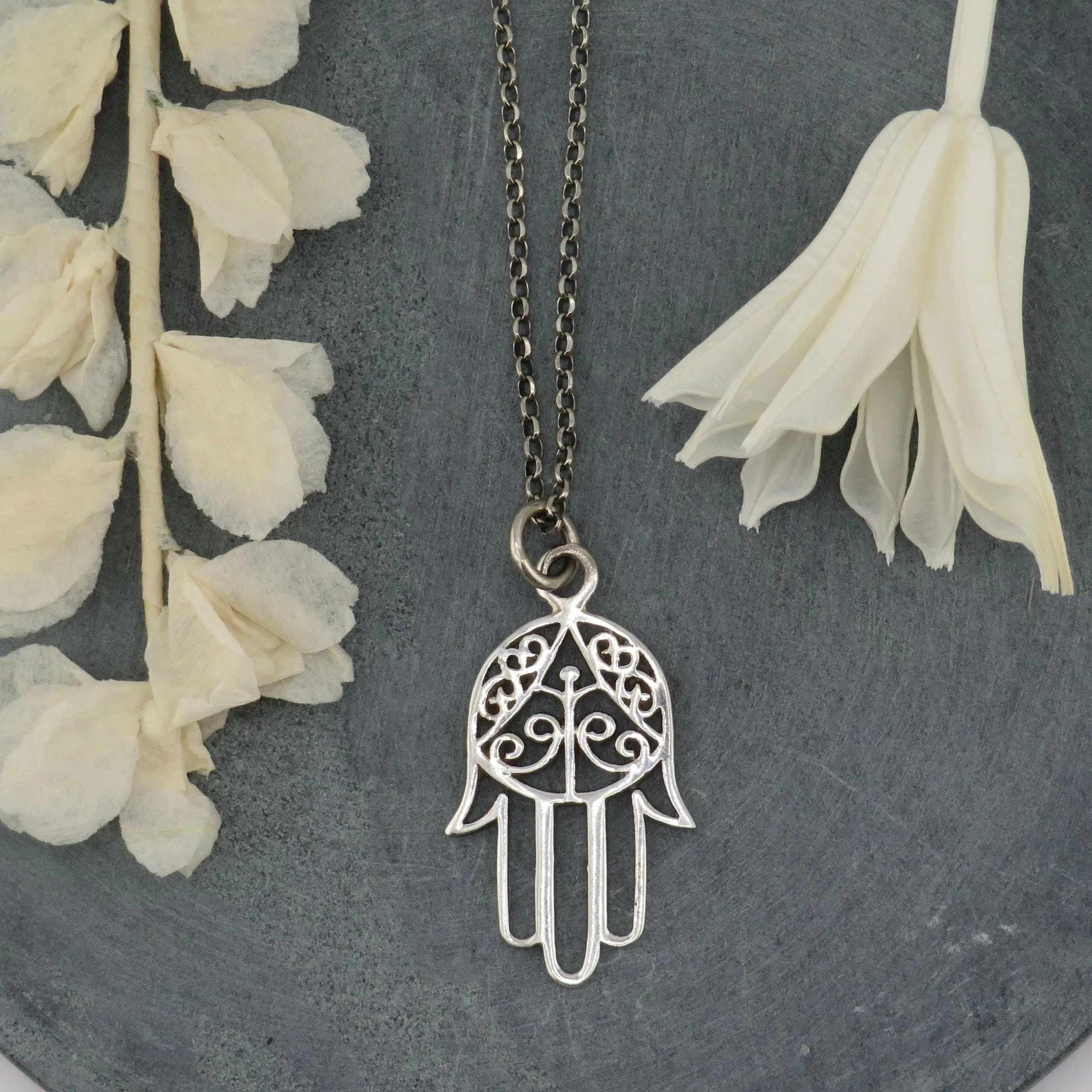 Detailed Open Hamsa Necklace