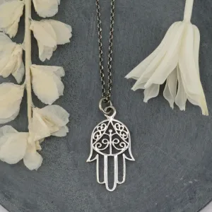 Detailed Open Hamsa Necklace