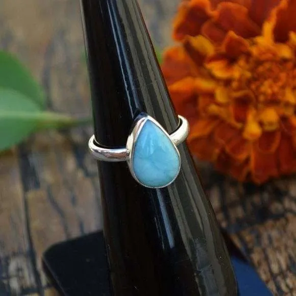 Dominican Larimar Gemstone Ring, Bezel Setting Statement Ring, 925 Sterling Silver Ring, Dominican Larimar Jewelry, Nickel Free Ring