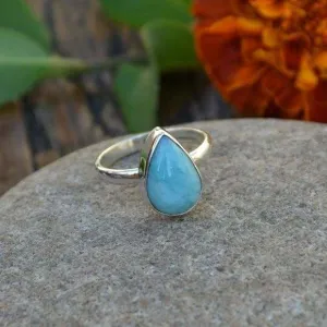 Dominican Larimar Gemstone Ring, Bezel Setting Statement Ring, 925 Sterling Silver Ring, Dominican Larimar Jewelry, Nickel Free Ring