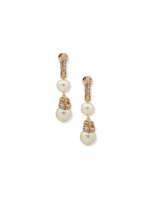 Double Drop Pearl Earrings - Gold /  Blanc