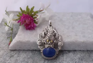 Dragon Head Lapis Lazuli Silver Sterling Pendant