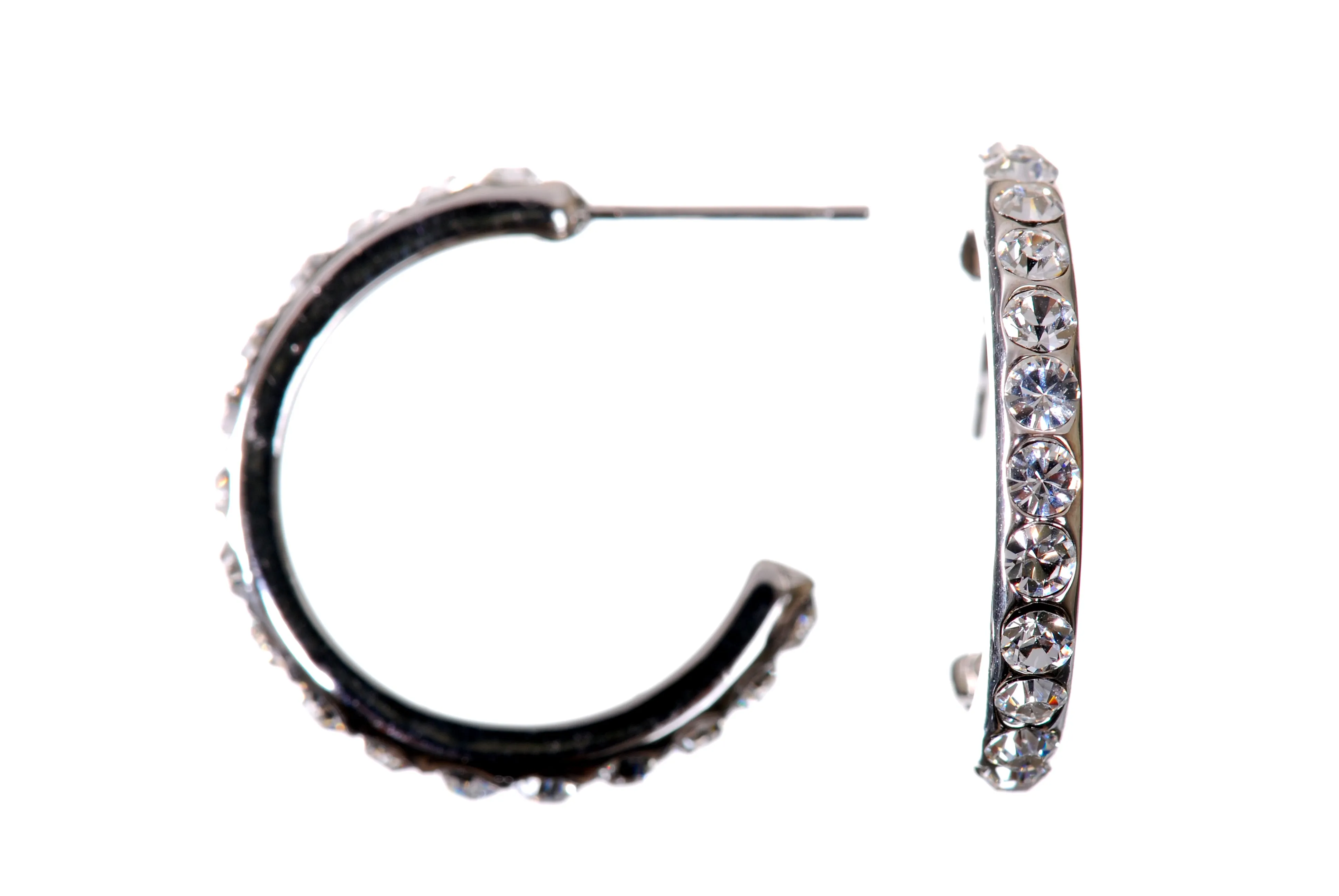 E7239 Rhodium Plated Swarovski Elements Crystal 7/8" Half Hoop Earrings