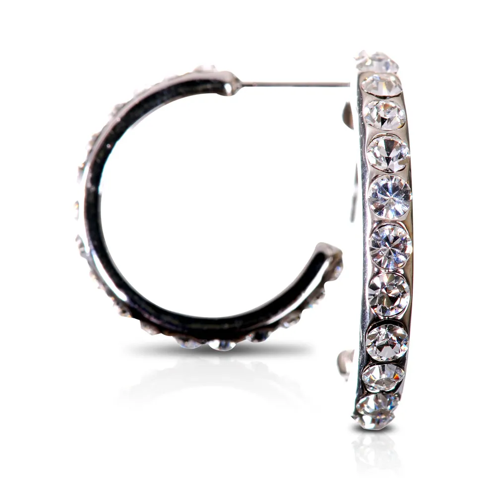 E7239 Rhodium Plated Swarovski Elements Crystal 7/8" Half Hoop Earrings