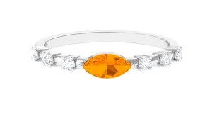 East West Marquise Fire Opal and Diamond Engagement Ring