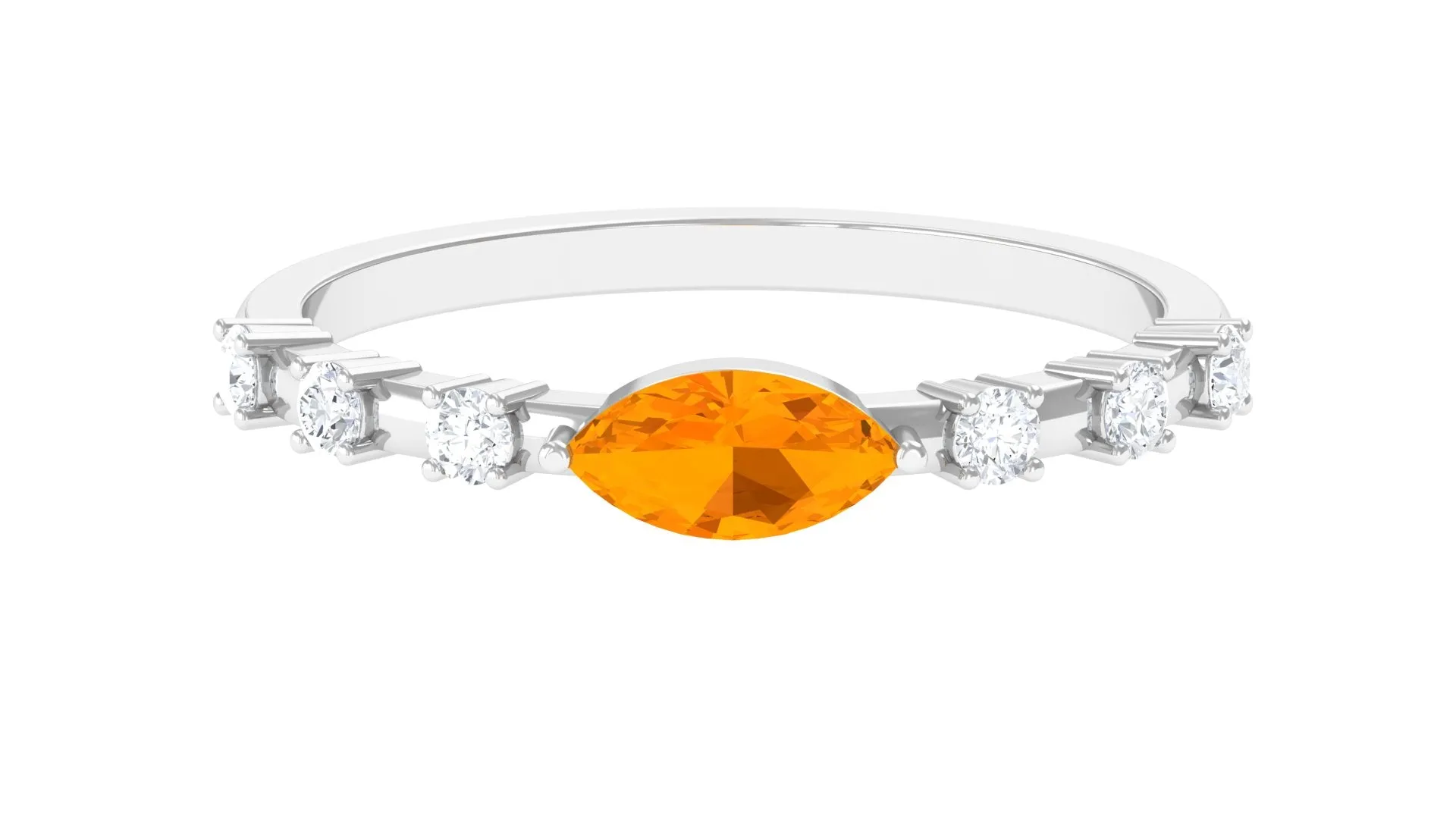 East West Marquise Fire Opal and Diamond Engagement Ring