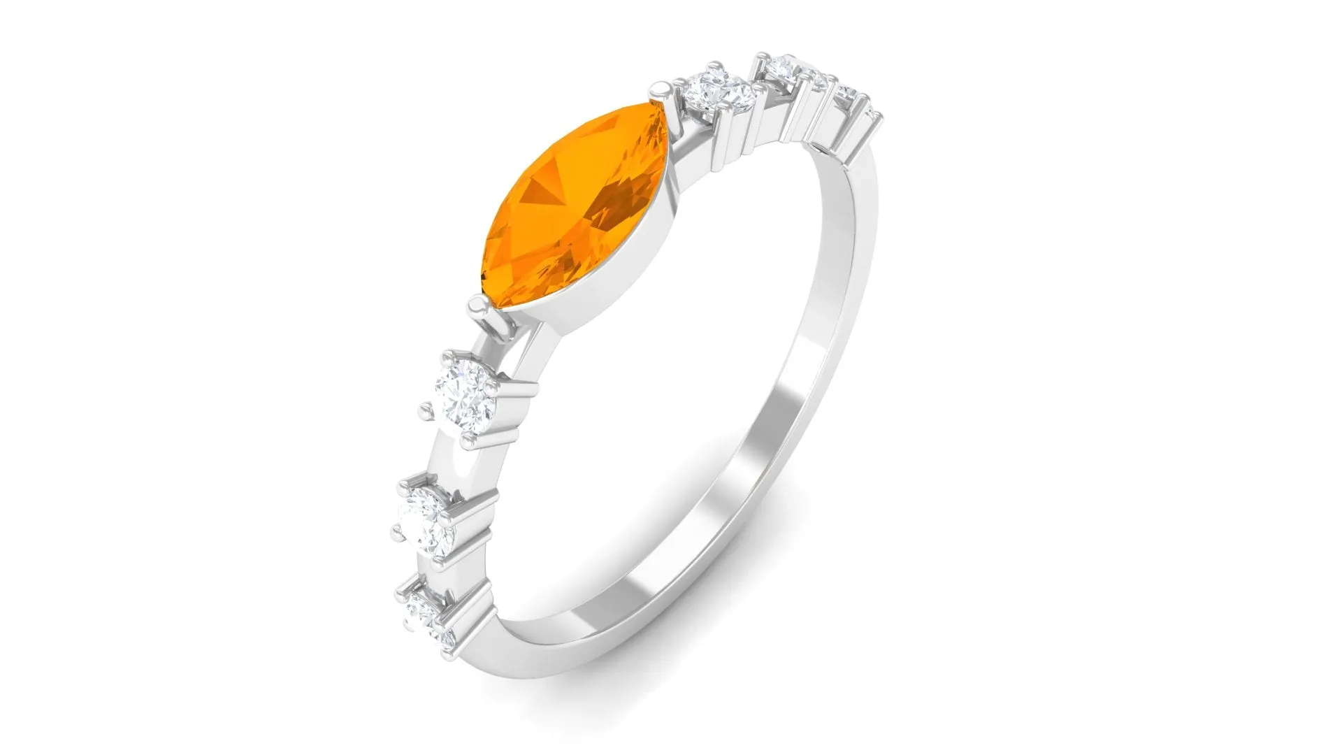 East West Marquise Fire Opal and Diamond Engagement Ring