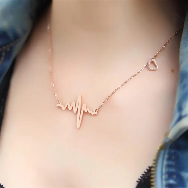 EKG Heart Beat Rose Gold Necklace