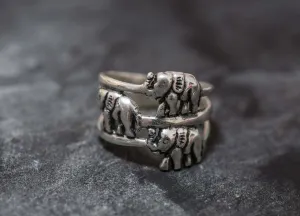 Elephant Silver Ring - Boho Statement Ring - Wide Elephant Ring