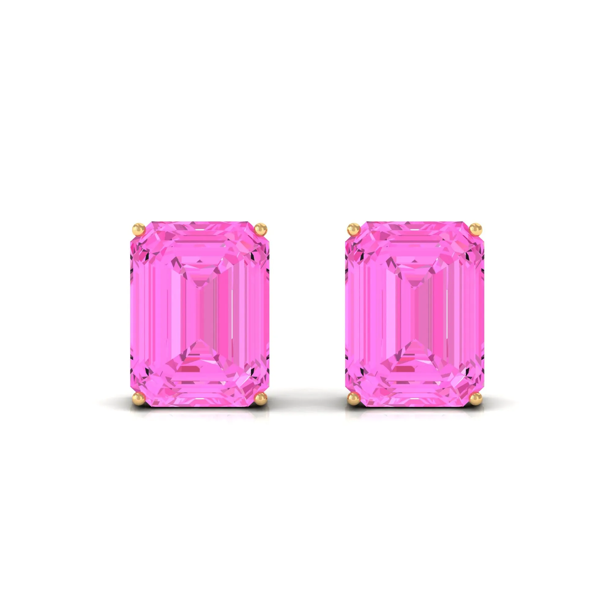 Emerald Cut Created Pink Sapphire Solitaire Stud Earrings