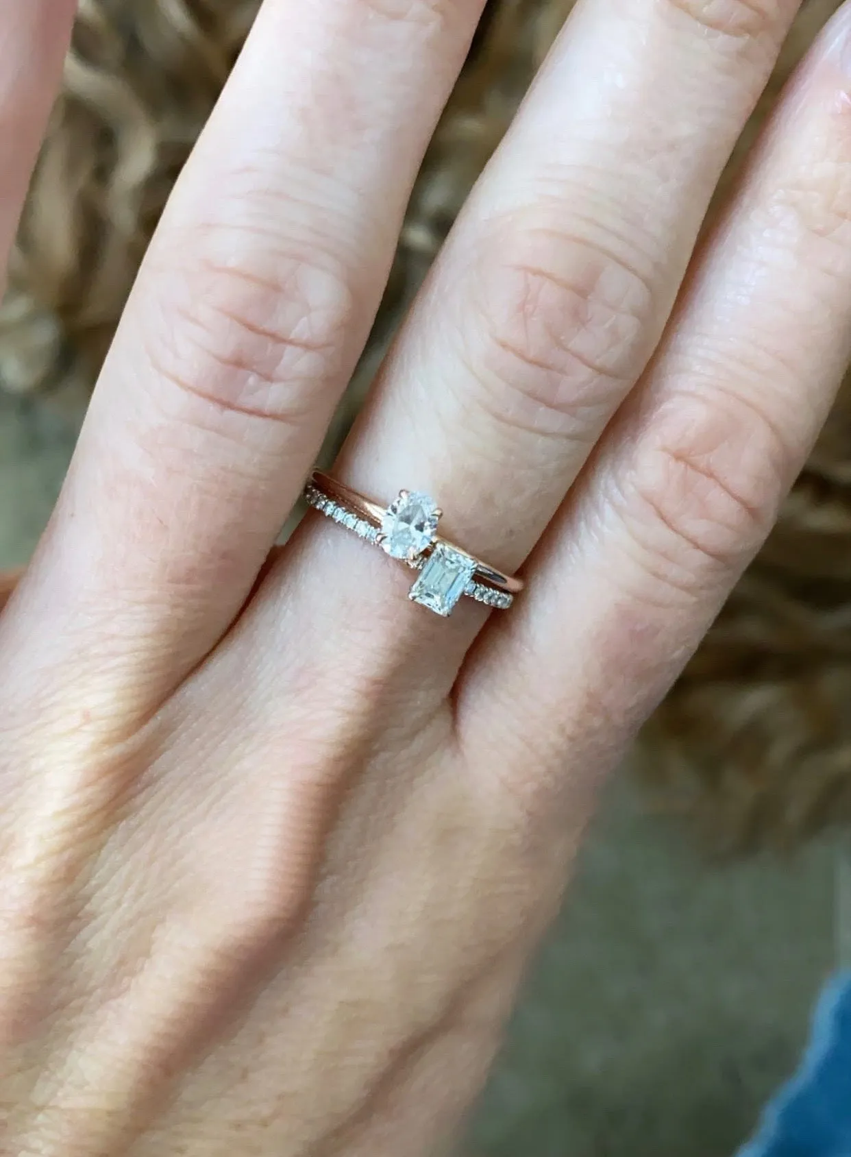 Emerald Cut Stackable Ring With Pave Band