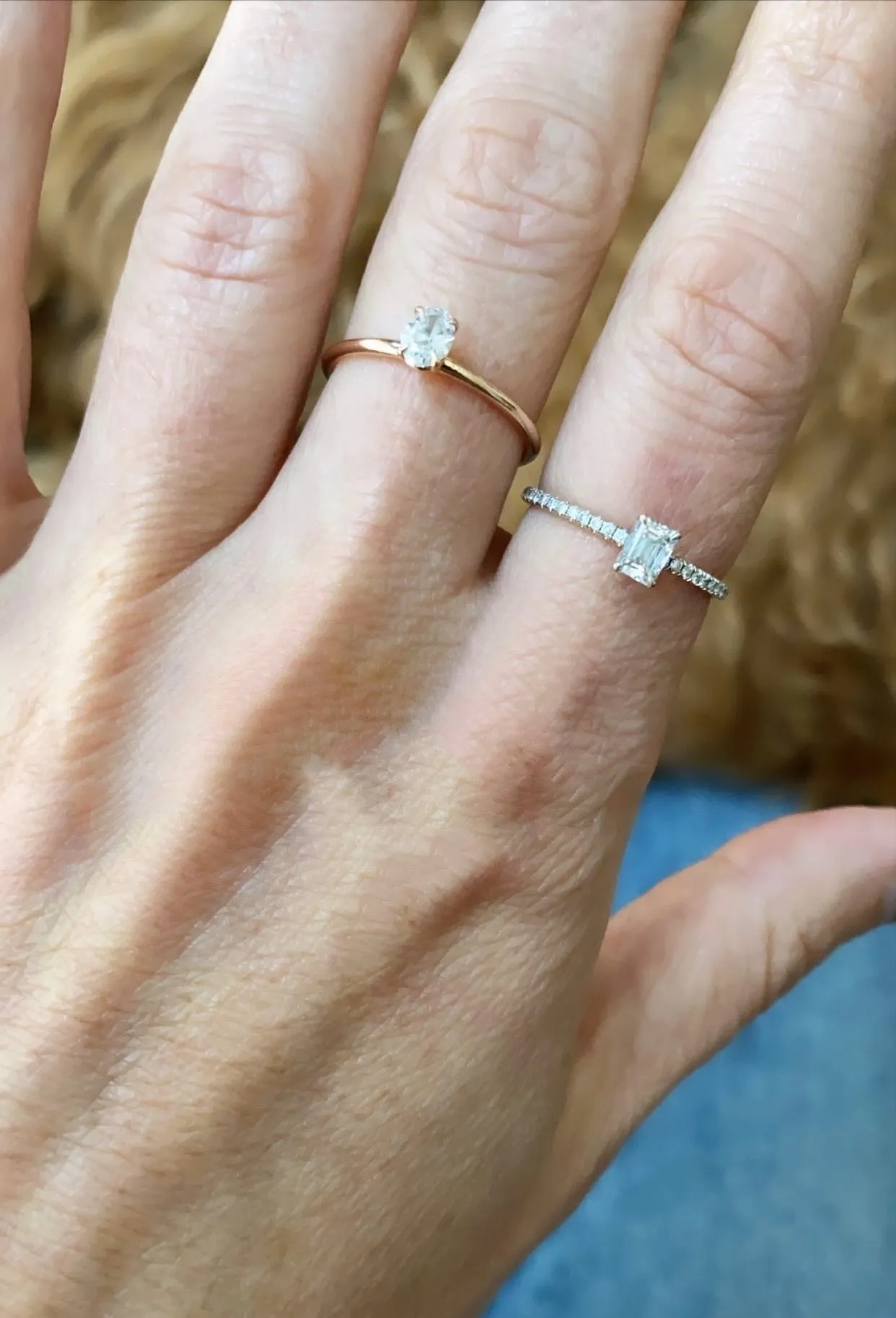 Emerald Cut Stackable Ring With Pave Band