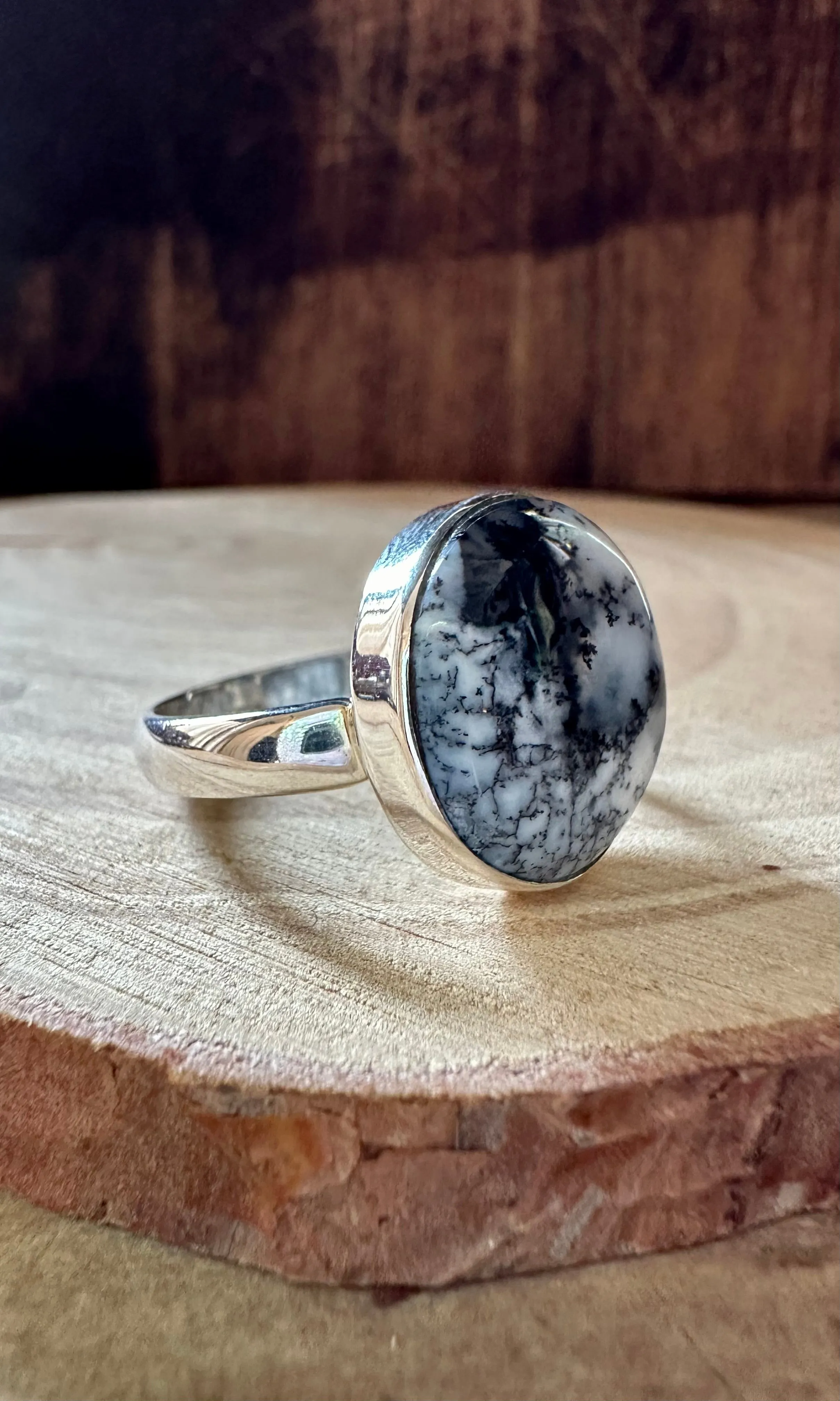 ENCHANTED DENDRITIC OPAL Sterling Silver Ring • Size 10