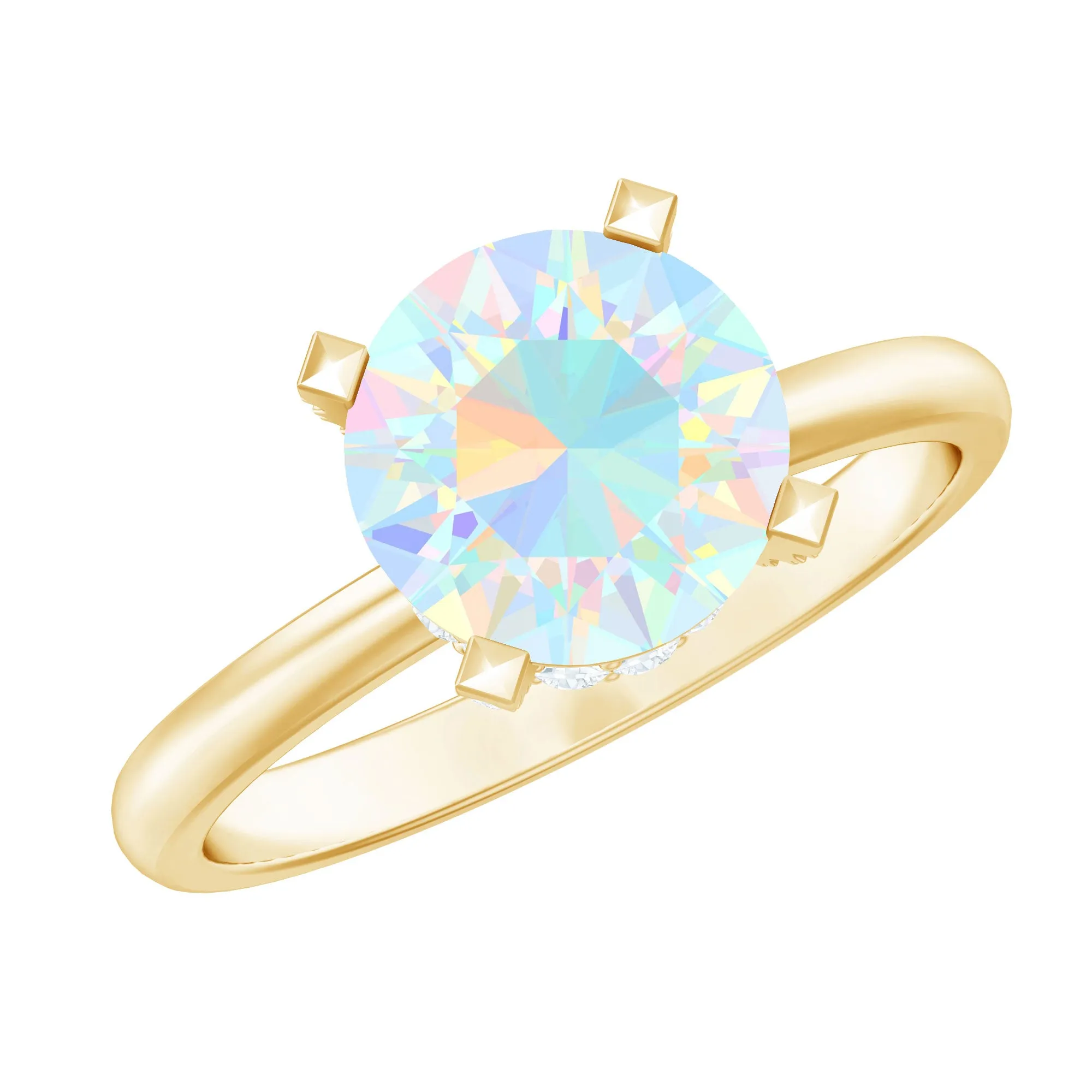 Ethiopian Opal Solitaire Engagement Ring with Diamond Hidden Halo