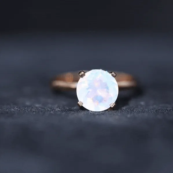 Ethiopian Opal Solitaire Engagement Ring with Diamond Hidden Halo